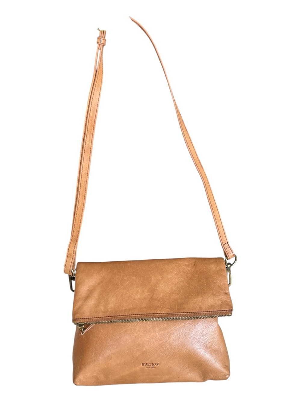 Margot Cognac Fold-Over Leather Crossbody Bag